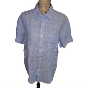 Thom Aaron Men's Light Blue Short Sleeve Shirt 100% European Flax Linen Size Med